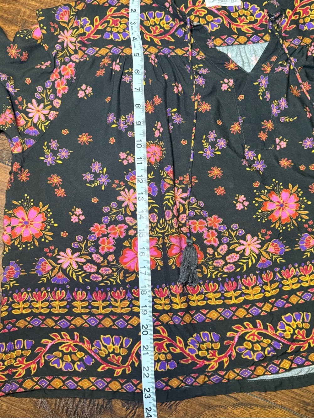 Natural Life XXL Maribel Boho Peasant Top Black Floral Mushroom Tassel Blouse - Picture 11 of 11